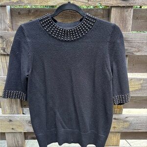 Ann Taylor Black Studded Short Sleeve Top